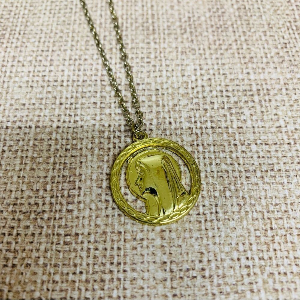 Gold Madonna Religious Icon Necklace‎
